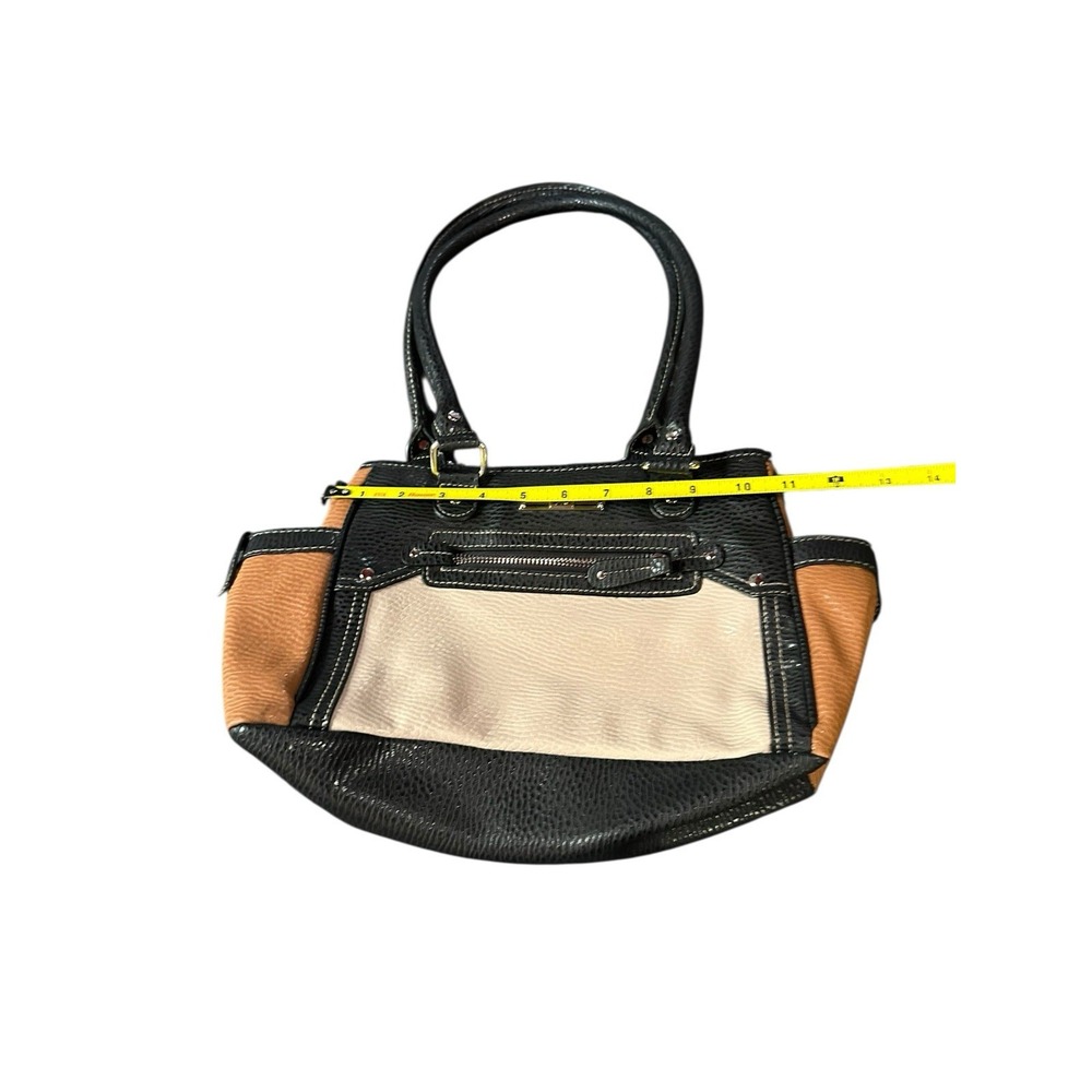 faux leather brown black top handle purse bag small - Picture 2 of 7